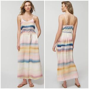 Soma Strappy Maxi Dress Built In Bra Size Large Multicolor Flowy Tie Waist Satin